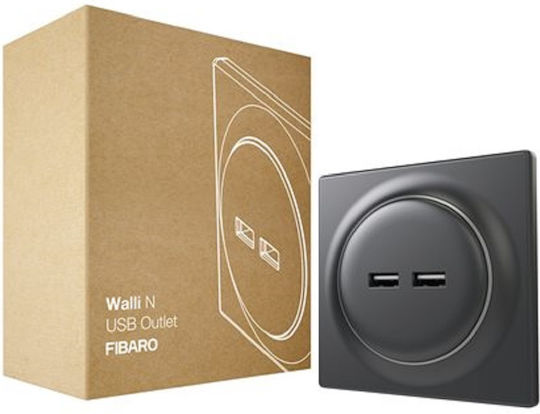 Fibaro Walli N Χωνευτή Πρίζα με 2 Θύρες USB Μαύρη