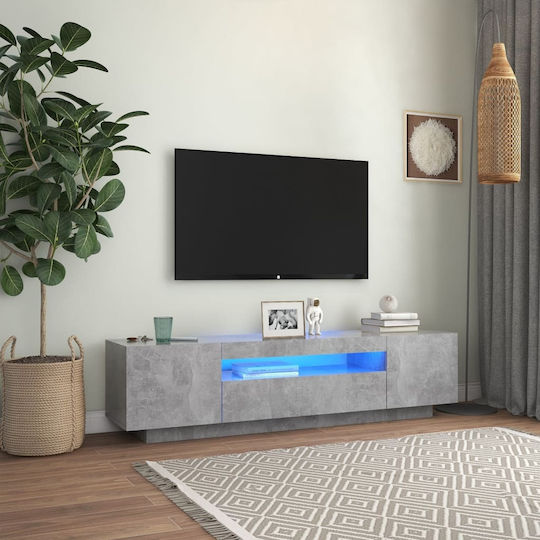 TV Stand Wooden with LED Lighting Grey Concrete L160xW35xH40cm