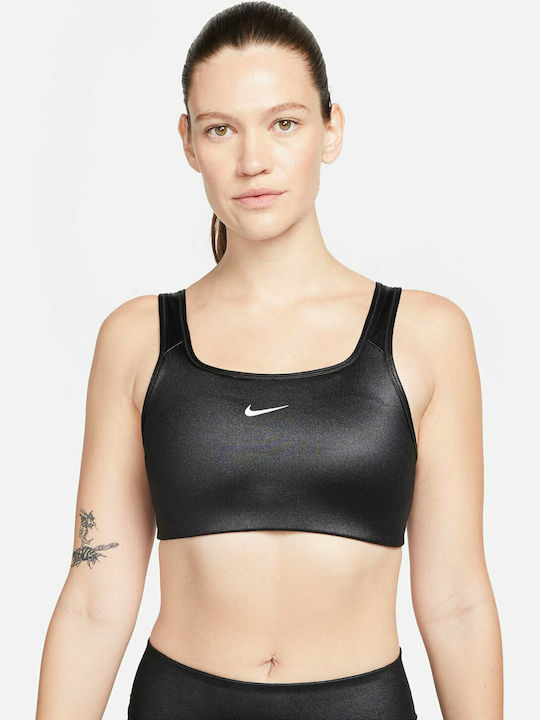 Swoosh Women's Athletic Sports Bra Black with Lining and Removable Padding