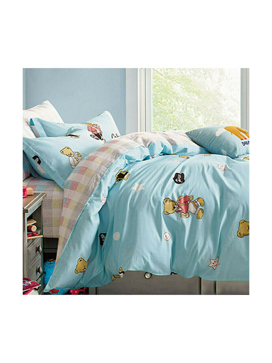Homeline Σετ Παιδικό Πάπλωμα Μονό με Μαξιλαροθήκη Light Blue 160x250εκ.