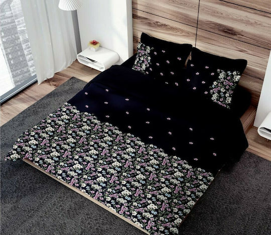 Makis Tselios Home Duvet Cover Set Cotton Satin Queen with 2 Pillowcases 220x240 Way Black