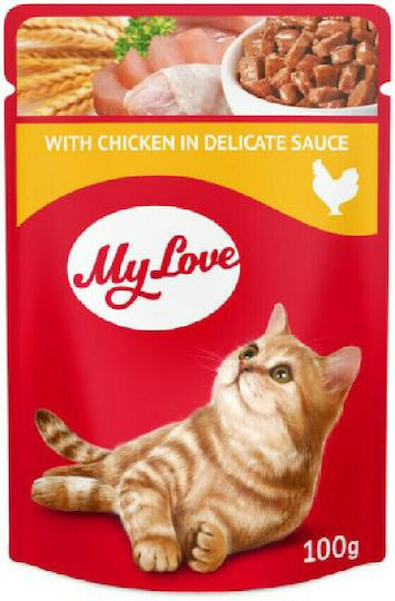 Happy Cat My Love Nassfutter für Erwachsene Katzen in Beutel mit Huhn 100gr