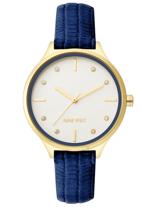 Nine West Γυναικείο Ρολόι 34mm Μπαταρίας με Μπλε Δερμάτινο Λουράκι
