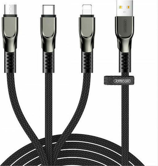 Joyroom S-1335K4 Geflochten USB zu Blitzschlag / Typ-C,TC-TC / Micro-USB Kabel 3.5A Schwarz 1.3m