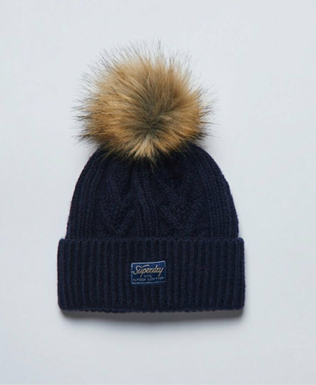 Cable Lux Pom Pom Beanie Beanie Knitted in Blue color