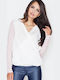 Figl 375 Women's Blouse Long Sleeve with V Neckline White 43828