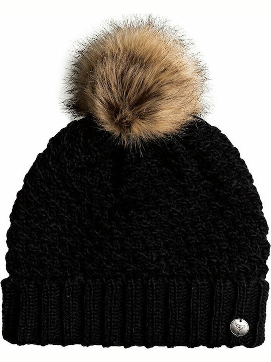 Blizzard Pom Pom Beanie Frauen Fleece Beanie mit Strickmuster in Schwarz Farbe