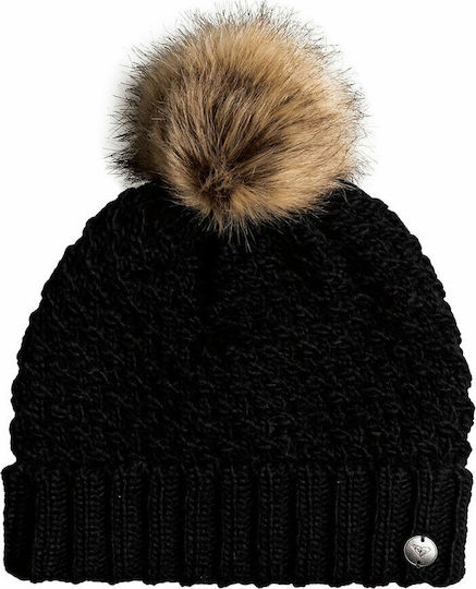 Blizzard Pom Pom Beanie Frauen Fleece Beanie mit Strickmuster in Schwarz Farbe