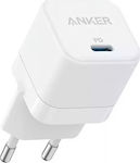 Anker Φορτιστής Χωρίς Καλώδιο με Θύρα USB-C 20W Quick Charge 3.0 / Power Delivery Λευκός (Powerport III Cube)