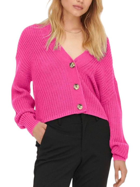 Carol Nice Short Women's Knitted Cardigan with Buttons Raspberry Rose