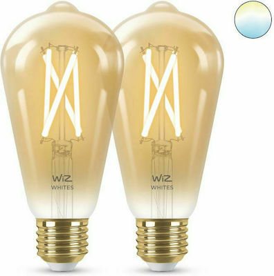 WiZ Smart LED-Lampen 7W für Fassung E27 und Form ST64 Einstellbar Weiß 640lm 2Stück