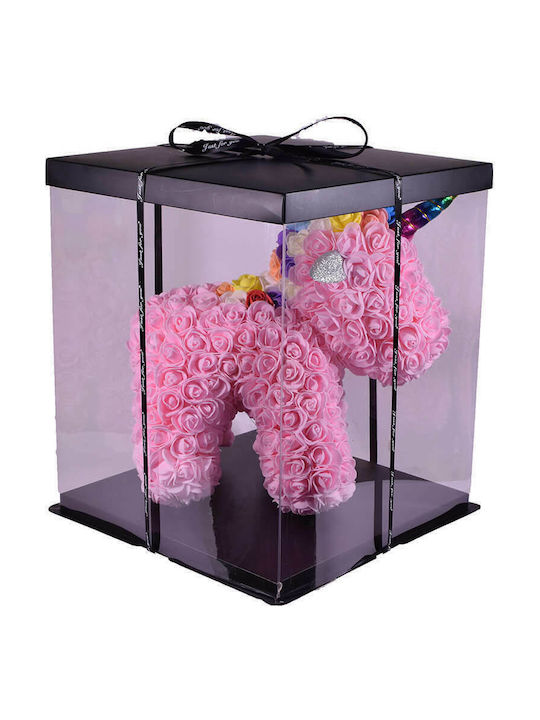 Einhorn aus Künstlichen Rosen Pink 38cm in Box 1Stück