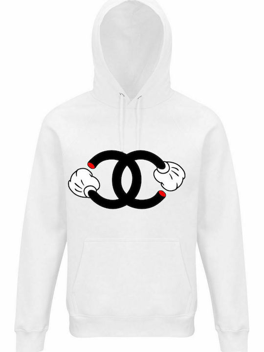 Hoodie Unisex, Organic "Mickey's Hand and Coco Chanel", White