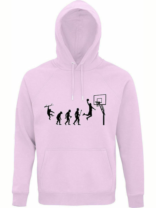 Hoodie Unisex, Organic "Basketball Evolution", Creamy Pink