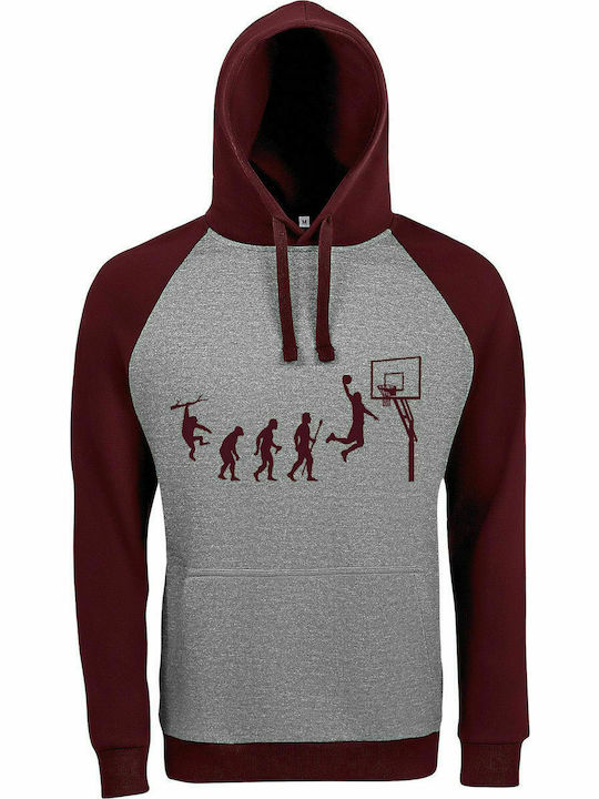 Kapuzenpullover Unisex "Basketball Evolution", Grau/Burgund