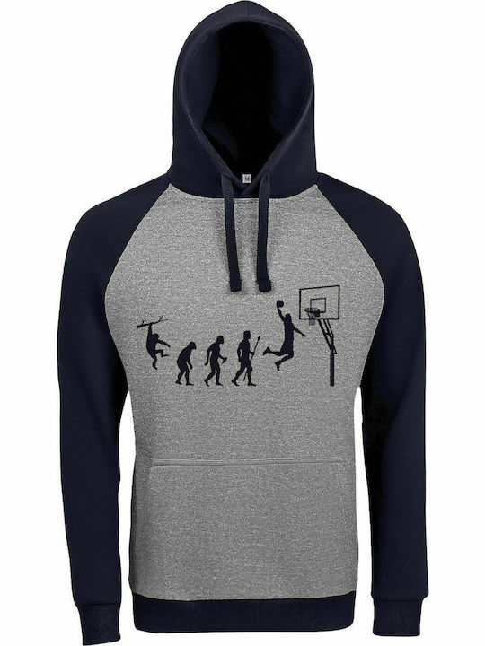 Kapuzenpullover Unisex "Basketball Evolution", Grau/Marine