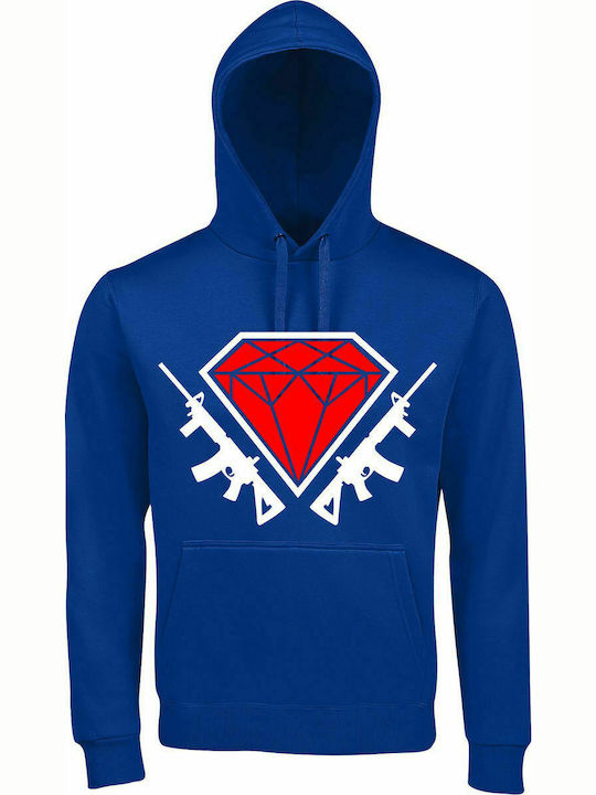 Hoodie Unisex " Diamond Guns ", Royal blue