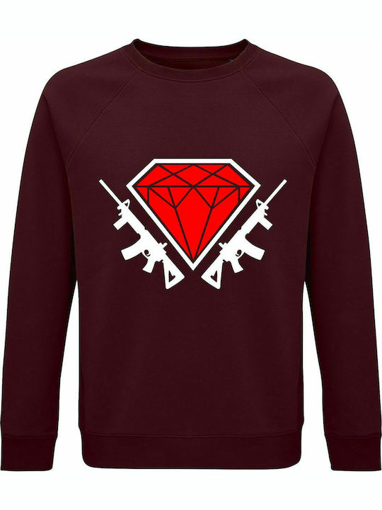 Sweatshirt Unisex, Organic " Diamond Guns ", Burgundy