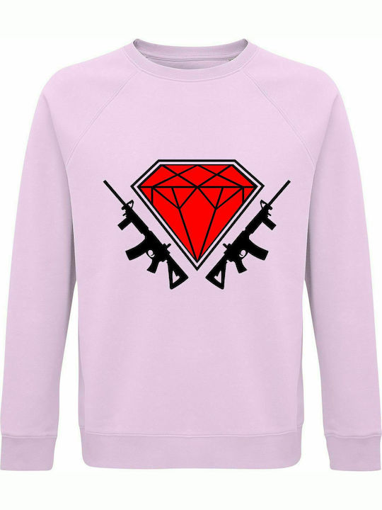 Sweatshirt Unisex, Organic " Diamond Guns ", Creamy Pink