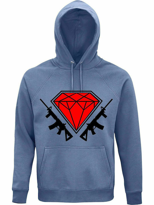 Hoodie Unisex, Organic " Diamond Guns ", Blue