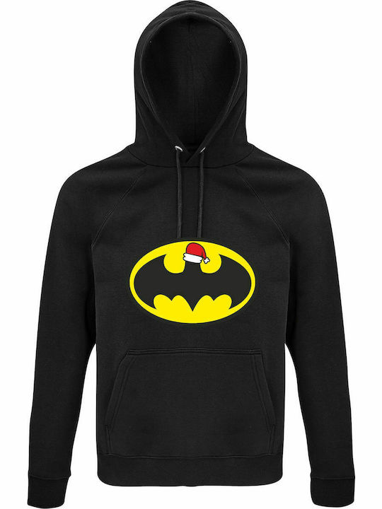 Hanorac unisex cu glugă, organic " Batman iubește Crăciunul ", negru