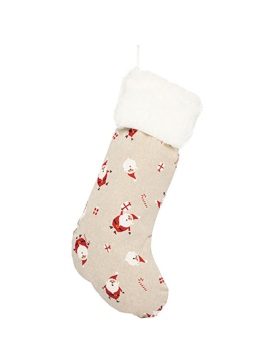 Christmas Decorative Fabric Beige Socks with Santa Claus L28xH50cm