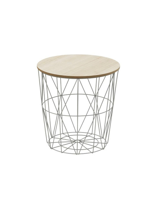 Round Side Table Wooden Grey / Natural Beige L40xW40xH40cm