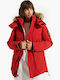 Superdry Code Everest Women's Long Parka Jacket for Winter with Detachable Hood Red