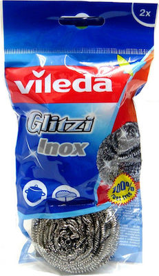 Vileda Glitzi Inox Σετ Συρμάτινα Σφουγγάρια Πιάτων Ασημί 2τμχ