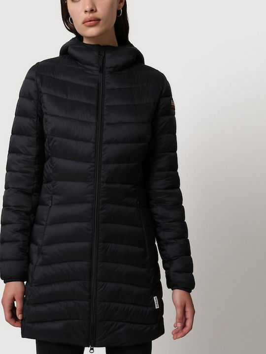 Aerons Women's Long Puffer Jacket for Winter with Hood Black NP0A4FS3-041