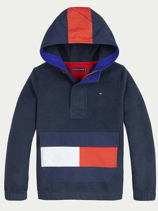 Fleece Επένδυση Παιδικό Φούτερ με Κουκούλα Navy Μπλε