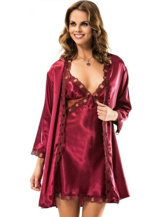 Moongirl Winter Women's Robe with Nightdress Burgundy