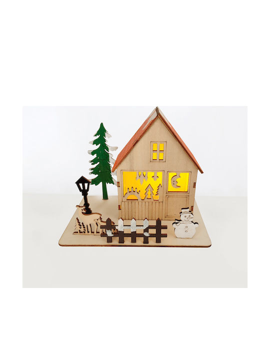 Aca Christmas Illuminated Decorative Wooden House Brown with Battery 16x13x10cm.