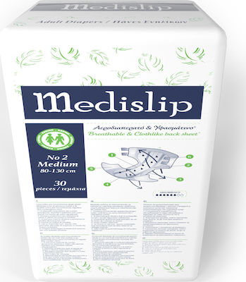 Mediform Medislip Incontinence Diapers Breathable & Clothlike Back Sheet Medium 30pcs