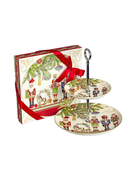JK Home Decoration Christmas Cake Stands Porcelain Red L23.5xW23.5xH25xD22.5cm.