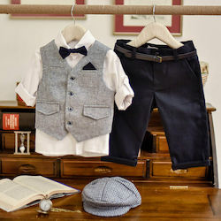 Bambolino Boys Baptism Suit with Vest Bellamy 6pcs Gray