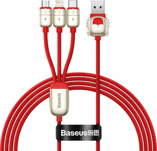 Baseus Tiger Braided USB to micro USB / Type-C / Lightning Cable 3.5A Κόκκινο 1.2m (CASX010009)