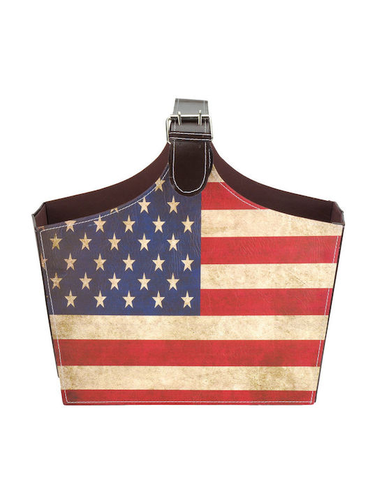 Αμερικάνικη Σημαία Θήκη Περιοδικών με Χειρολαβή από Δερματίνη Vintage Πολύχρωμη 40x18x40εκ.