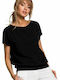 MOE M498 Women's Summer Blouse Cotton Short Sleeve Black MOE498