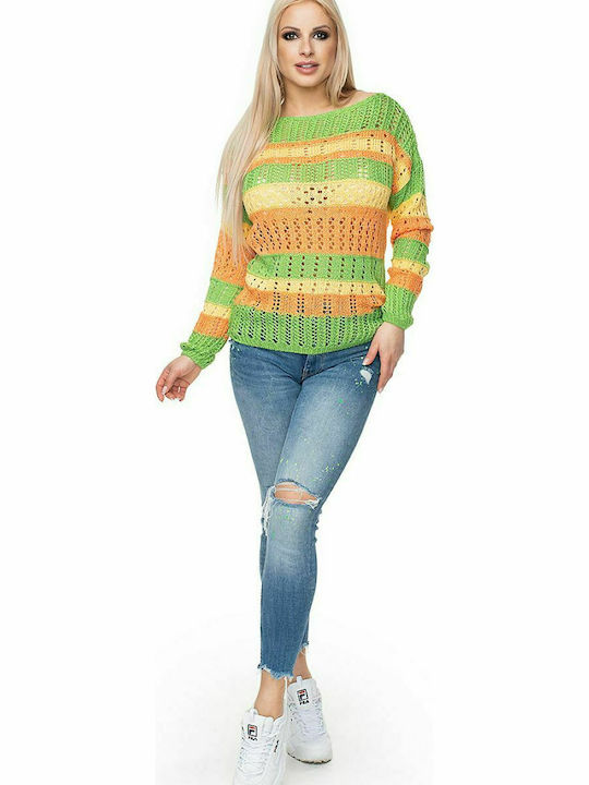 PeeKaBoo 30060 Women's Long Sleeve Sweater Striped Green 131613