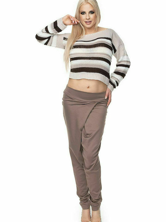 PeeKaBoo 70017 Women's Long Sleeve Sweater Striped Beige 131596