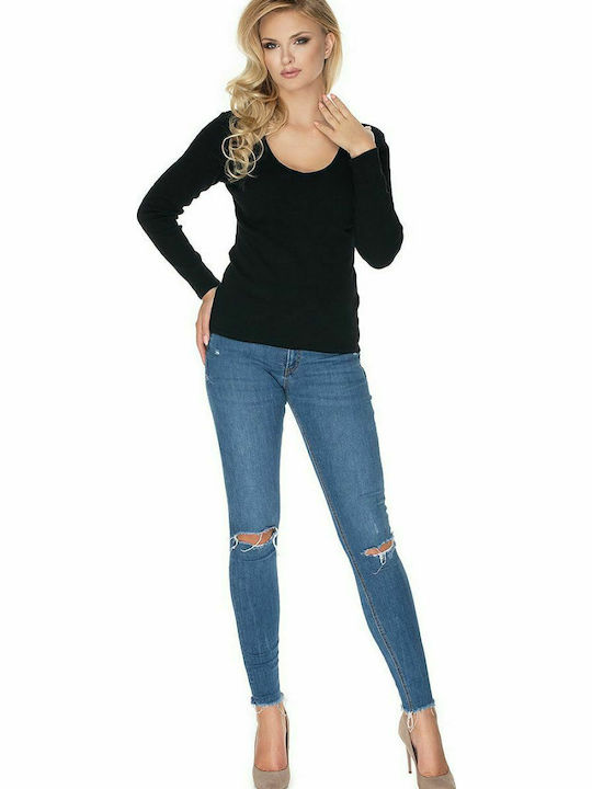 PeeKaBoo 0165 Damen Bluse Baumwolle Langärmelig Schwarz 134582