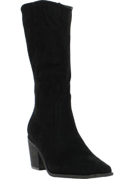 106.2A-1442 Suede Women's Ankle Boots with Medium Heel Black