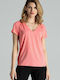 Figl M665 Women's Summer Blouse Short Sleeve with V Neckline Pink 132478