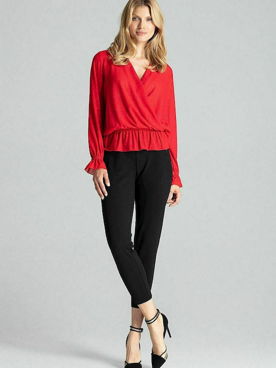 Figl M690 Women's Blouse Long Sleeve with V Neckline Red 138279