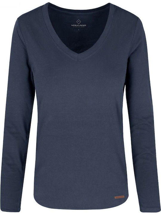 Volcano L‑DANIELA Women's V-neck Long Sleeved blouse - Navy Blue