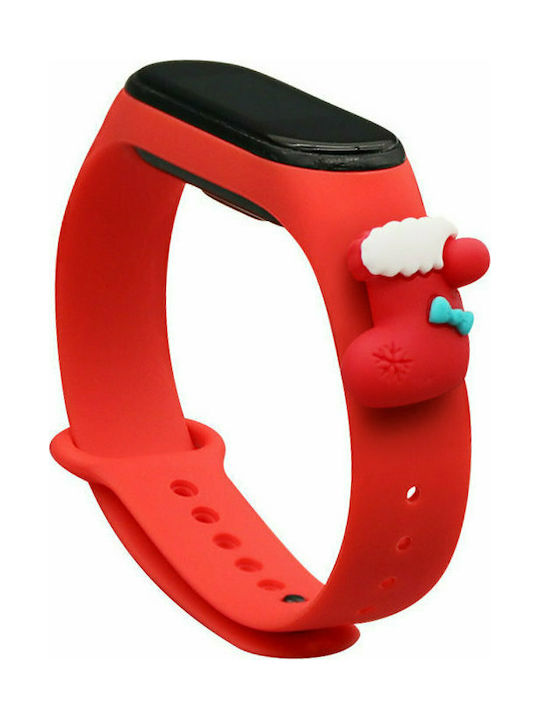 Hurtel Christmas Holidays Strap Silicone with Pin Red Sock (Mi Band 3/Mi Smart Band 4)