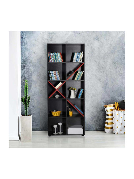 Bookcase Anthracite / Red 75x30x188cm