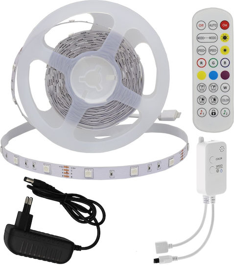 Optonica Inteligent Bandă LED 12V RGB Lumină 5m Tip SMD5050 cu Sursă de alimentare & Telecomandă