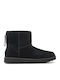 Classic Mini Logo Suede Women's Ankle Boots with Fur Black
